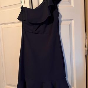 Navy Blue One Shoulder Ruched Dress